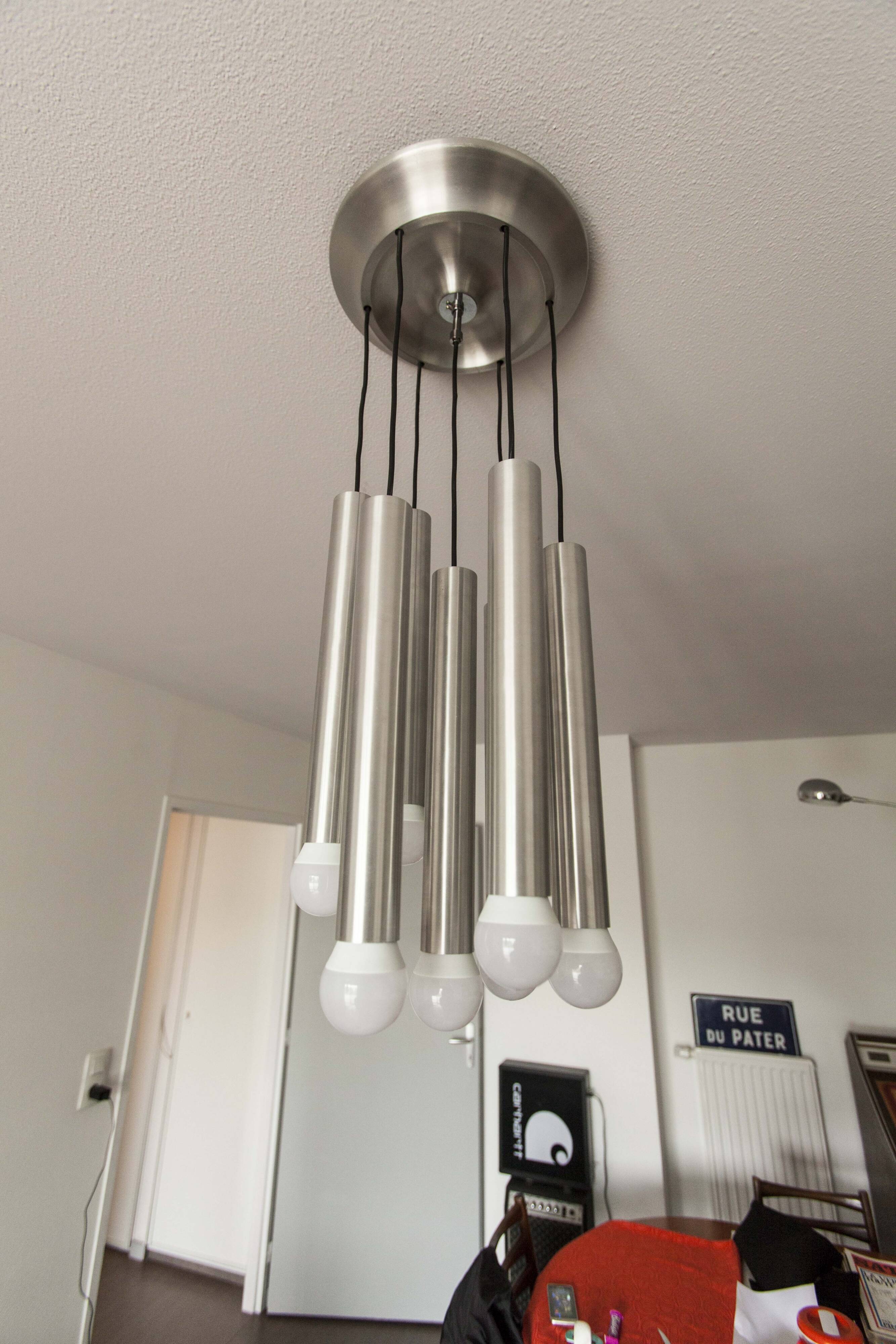 Aluminum waterfall ceiling light by Kaiser Idell / Leuchten, Germany, 1960s