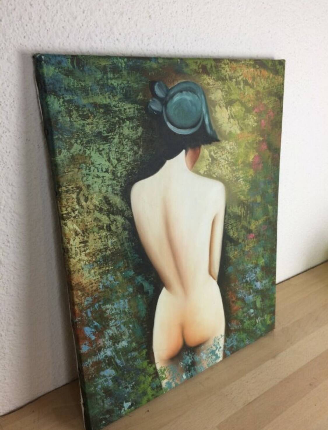 Painting of a woman from behind, oil on canvas, nude