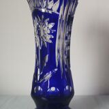 Blue cut crystal vase