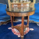 Large circular Empire pedestal table on 3 walnut columns with marble top, 19th century