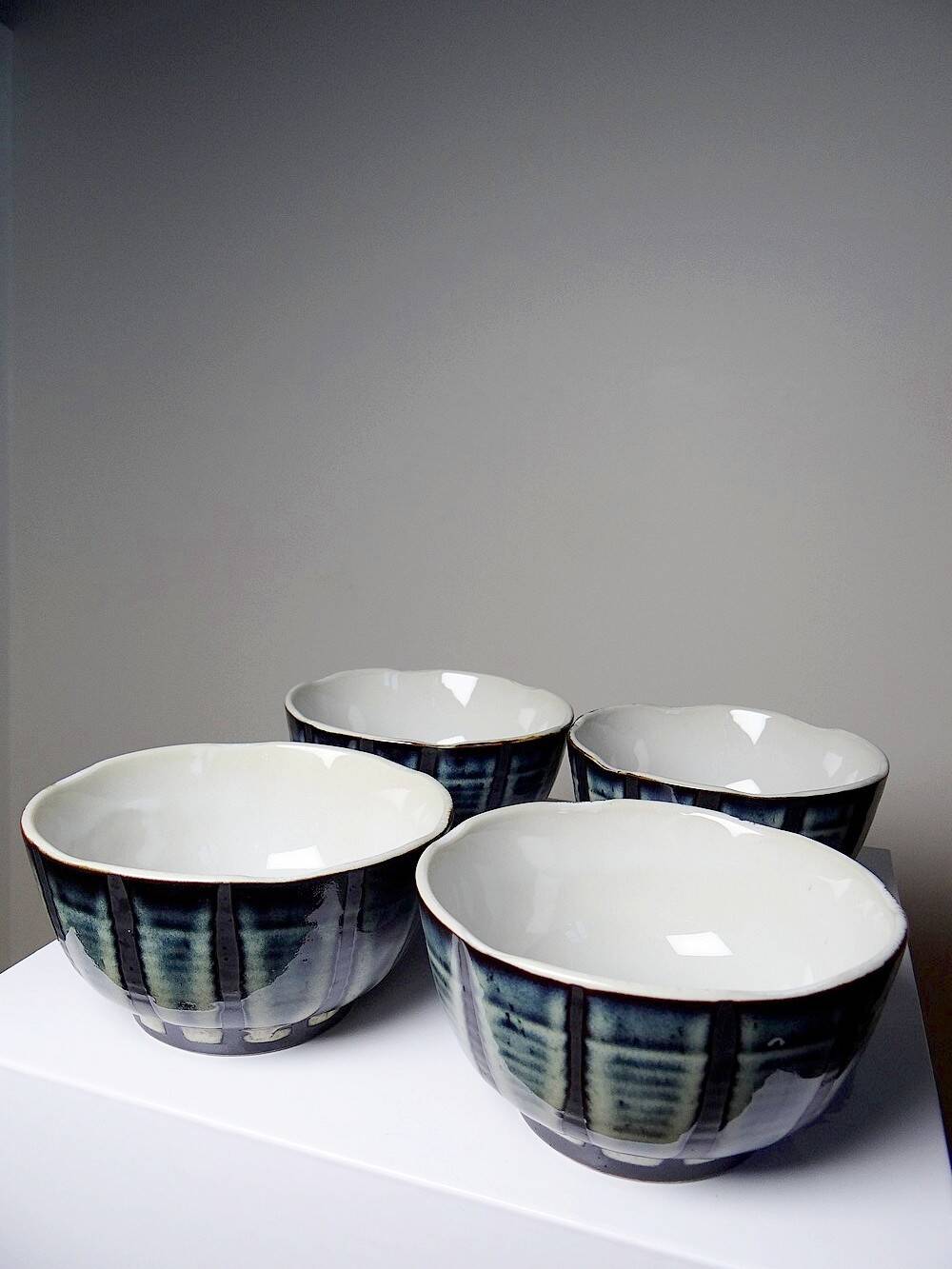 4 Japanese style handcrafted glazed ceramic bowls