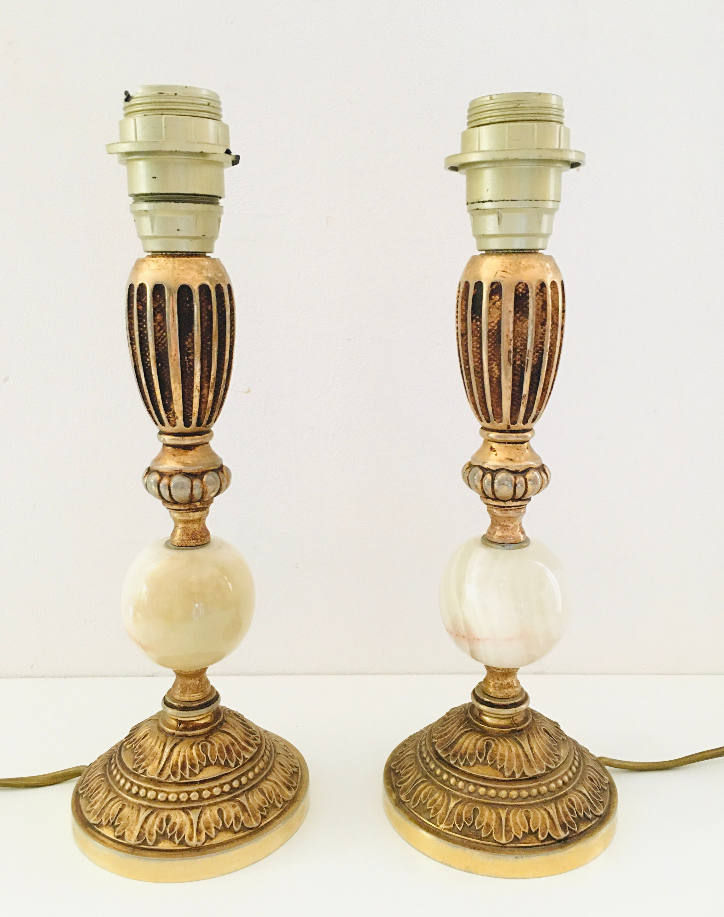 Set of 2 feet of marble brass lamp