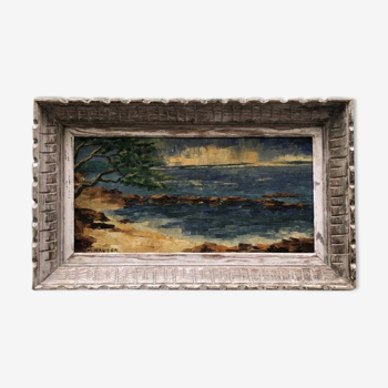 Landscape painting of the Mediterranean signed Naudon