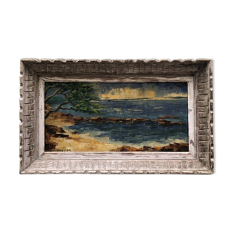 Landscape painting of the Mediterranean signed Naudon