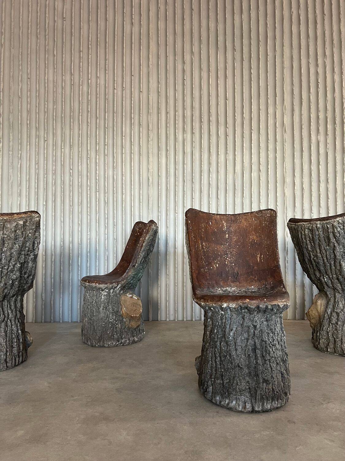 Italian faux bois concrete garden chairs