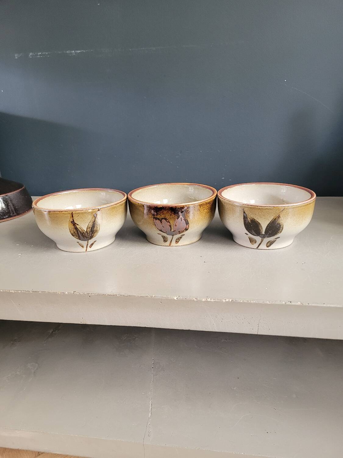 Trio of vintage stoneware bowls