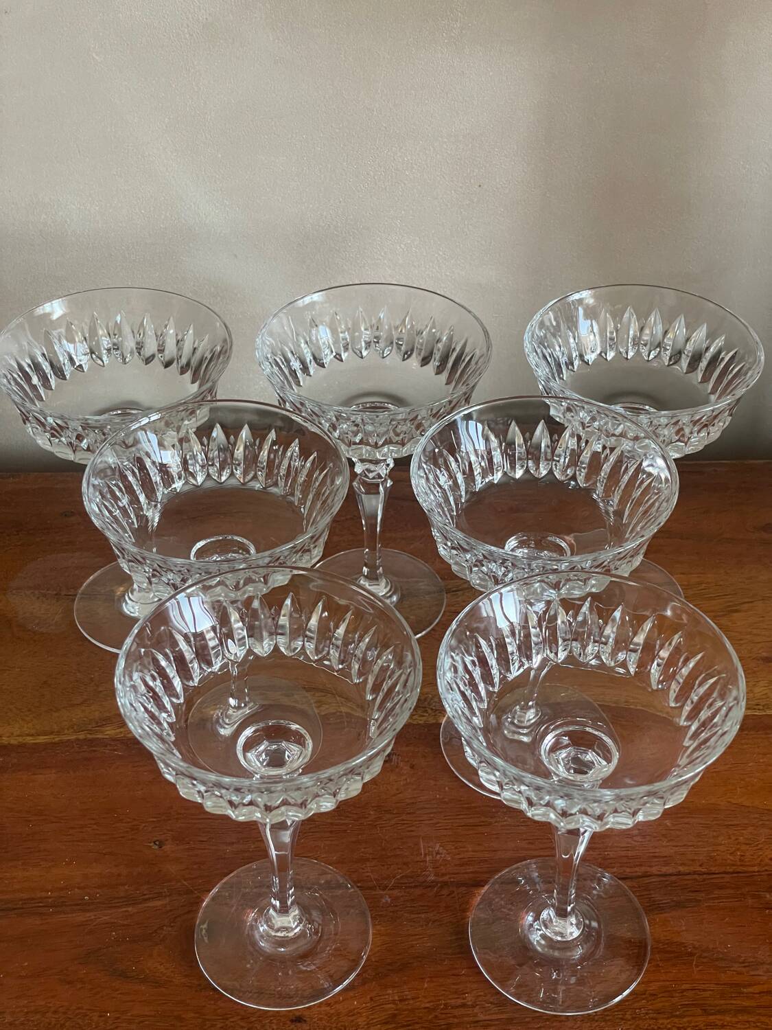 7 crystal champagne coupes from Arques