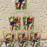 Six vintage parakeet glasses
