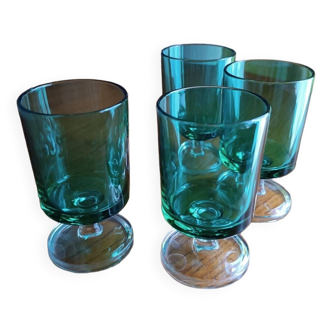 4 vintage green stemmed glasses