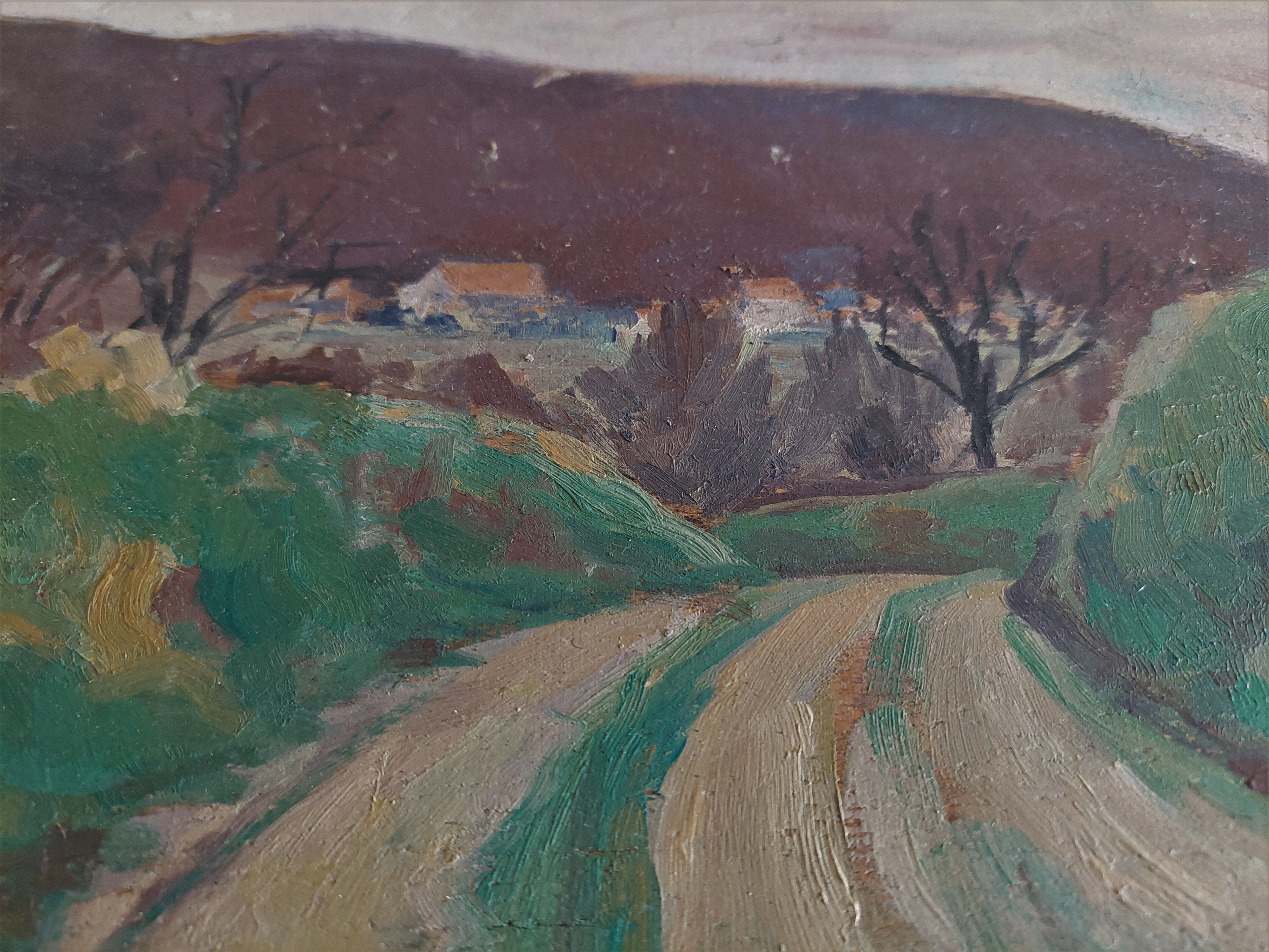 Painting oil on landscape panel early twentieth century