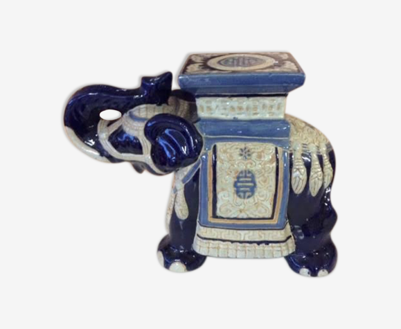 Table d'appoint eléphant en céramique bleu