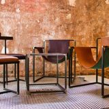 Burgundy leather armchair metal style indus contemporary design