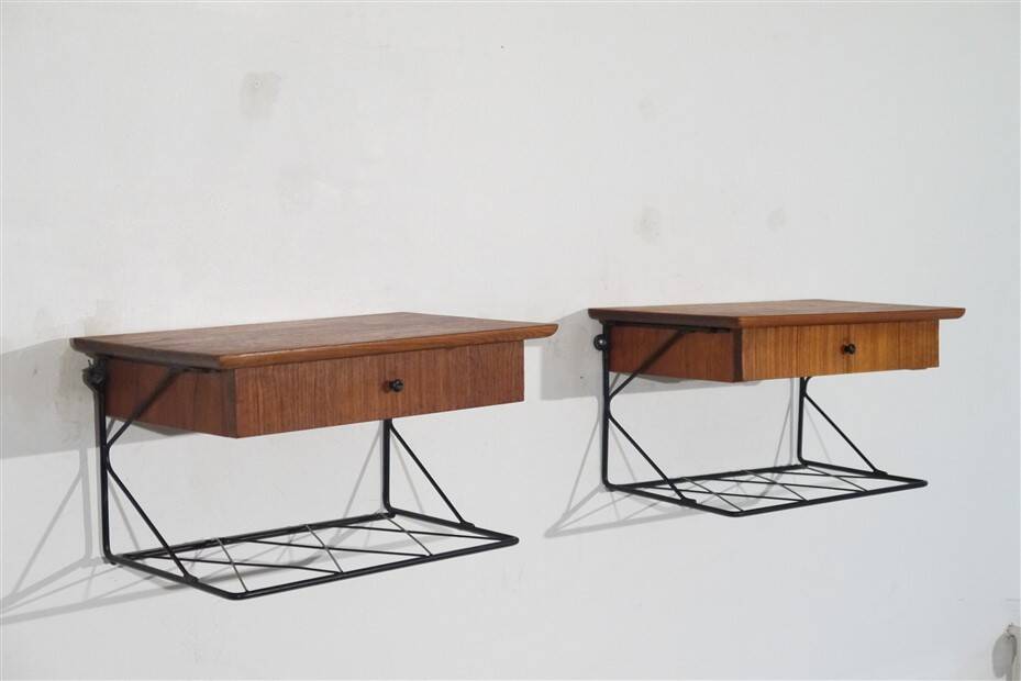 Pair of vintage Scandinavian hanging bedside tables 1960