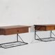 Pair of vintage Scandinavian hanging bedside tables 1960