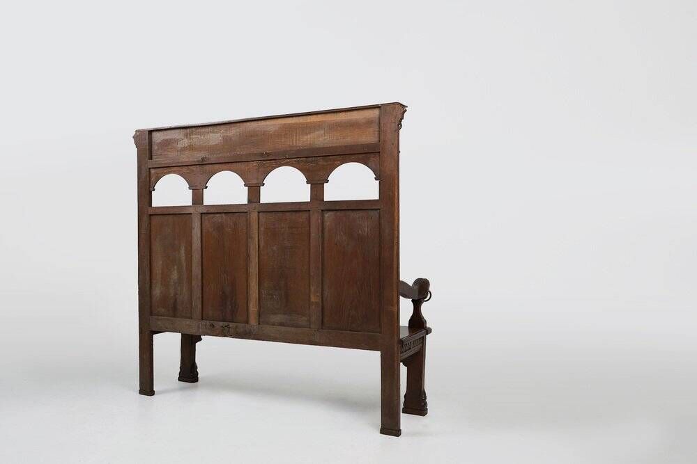 18th Century Gothic French Oak Carved High Back Panel Settle