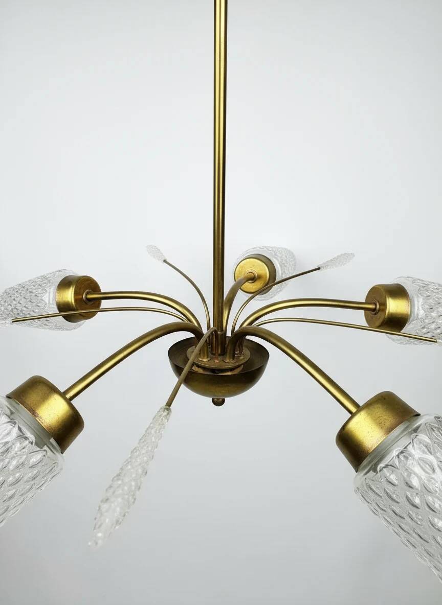 Vintage brass and cut glass chandelier – Italy, 1950s