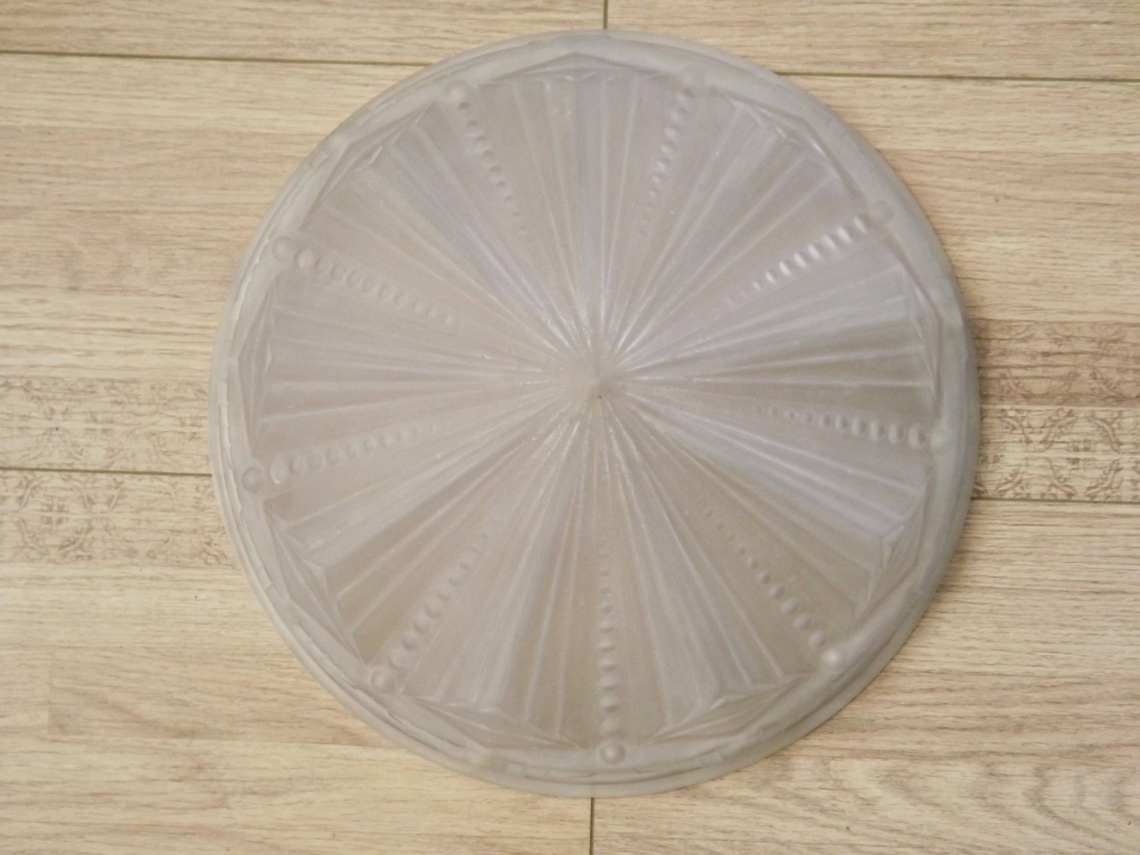 French Vintage Art Deco White Opaque Glass Abstract Platform Light Shade