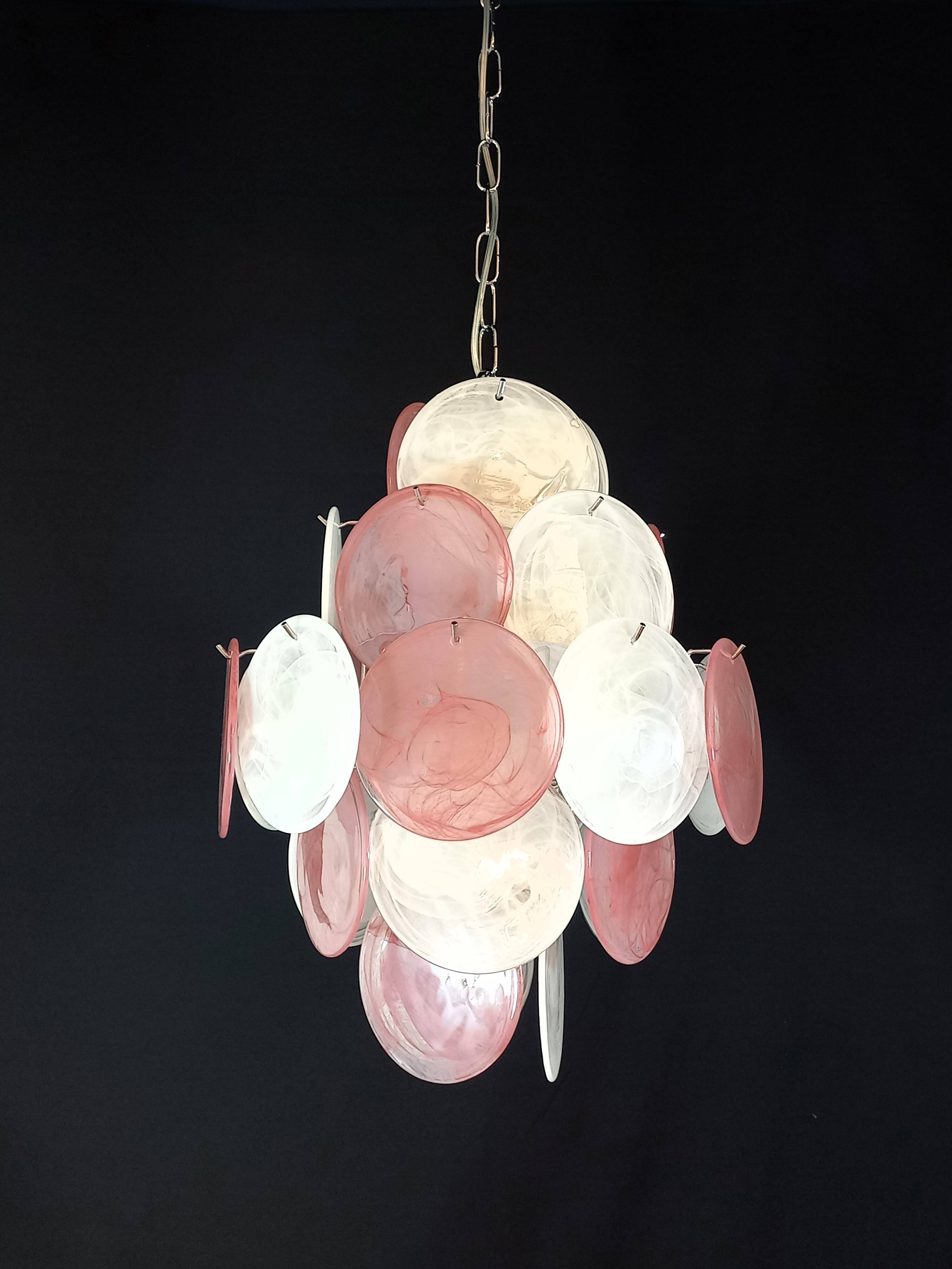Handcrafted chandelier with alabaster disc glass, Murano glass.