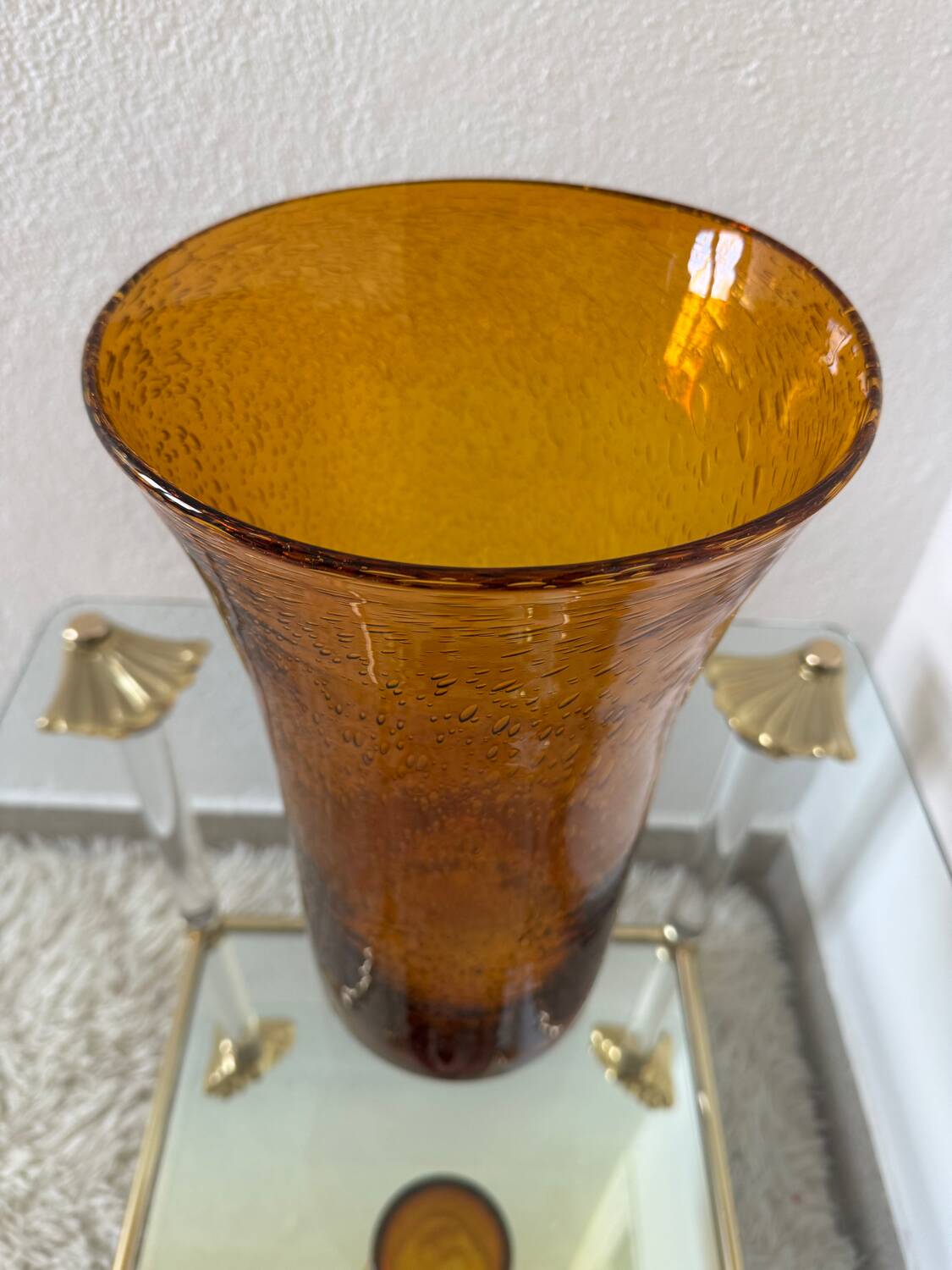 Large amber bubble glass vase from the 60s