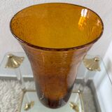 Large amber bubble glass vase from the 60s
