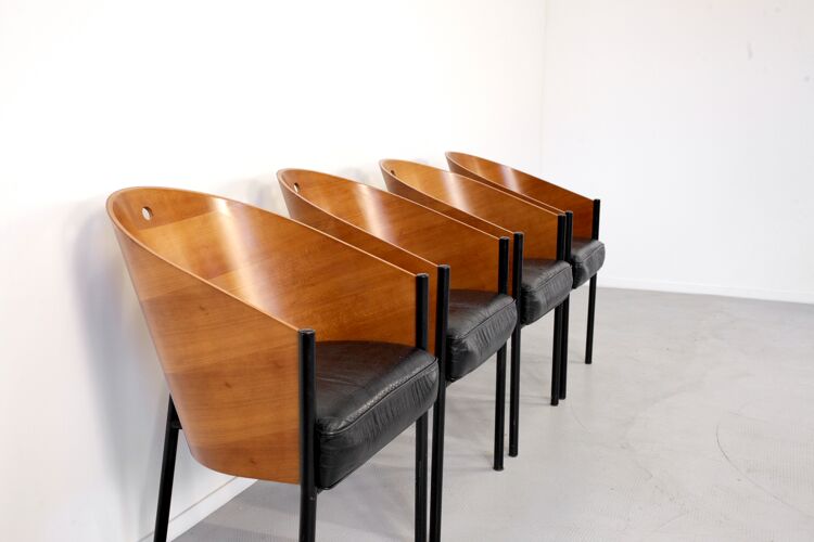 Ensemble de 4 chaises 'Costes' de Philippe Starck en acier émaillé et contreplaqué