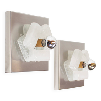 Pair of Brutalist glass wall sconce by Albano Poli for Poliarte, Italy 1970