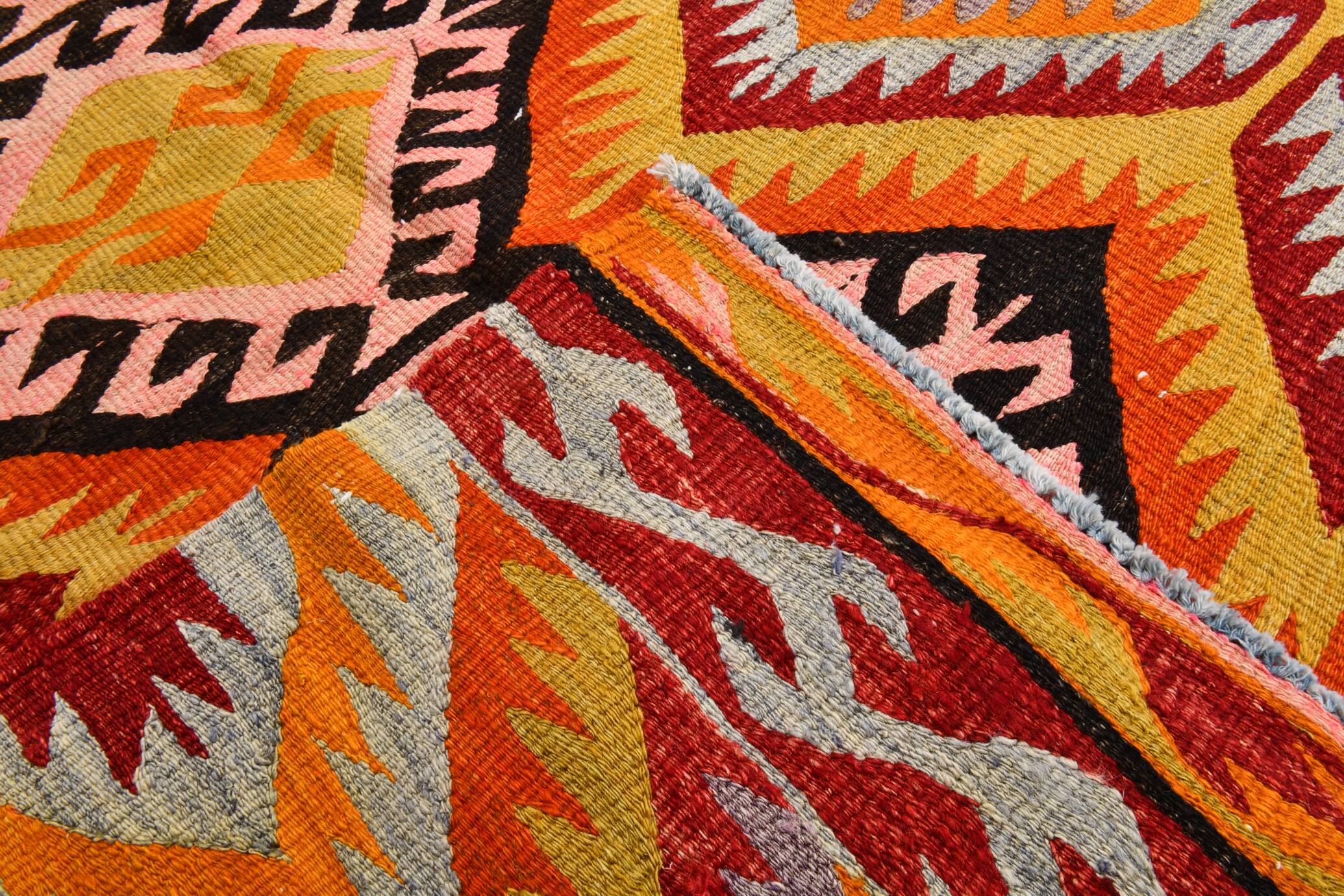 6x9 Orange & Balck Handmade Tribal Vintage Kilim Rug