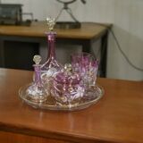Set of pink blown glass carafes and glasses, 1950s