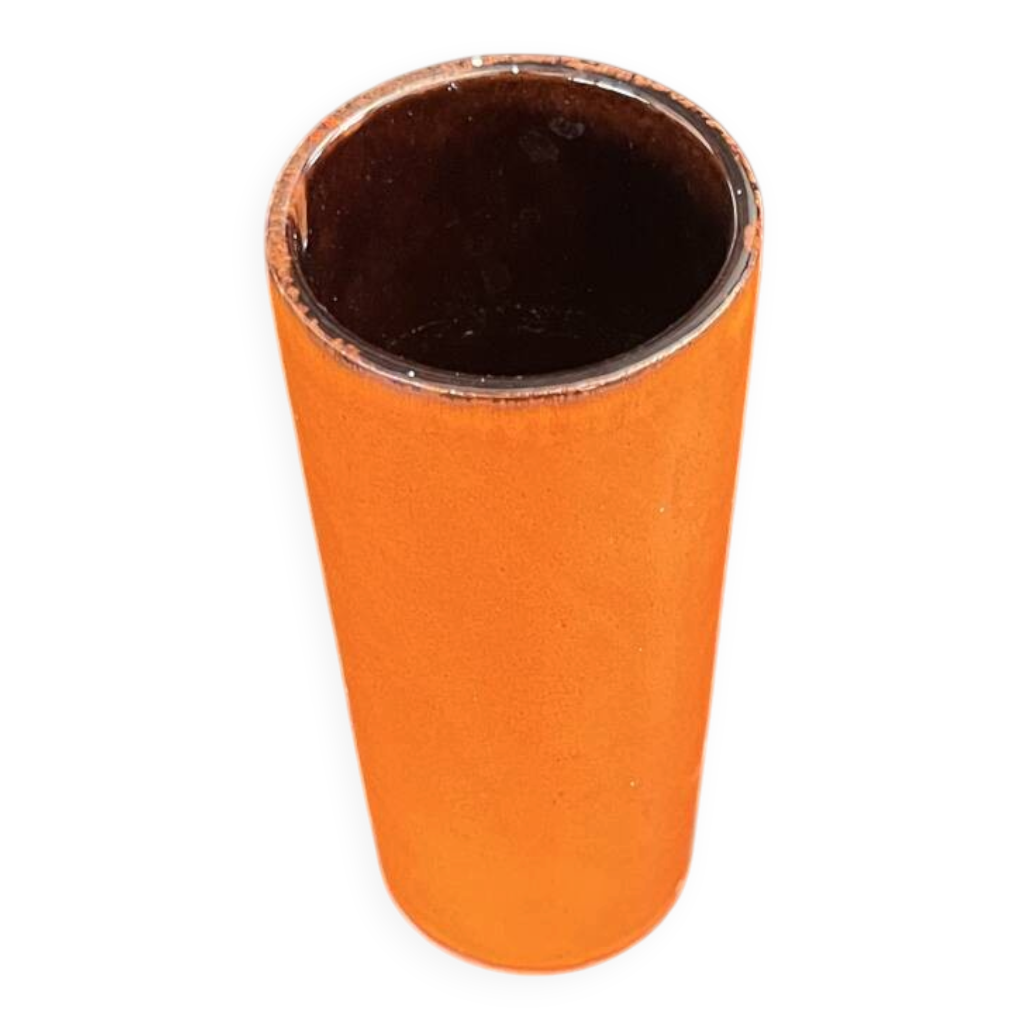 Orange glazed ceramic cylinder vase