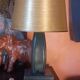 Vintage leather desk lamp with saddle stitching from the 1960s.