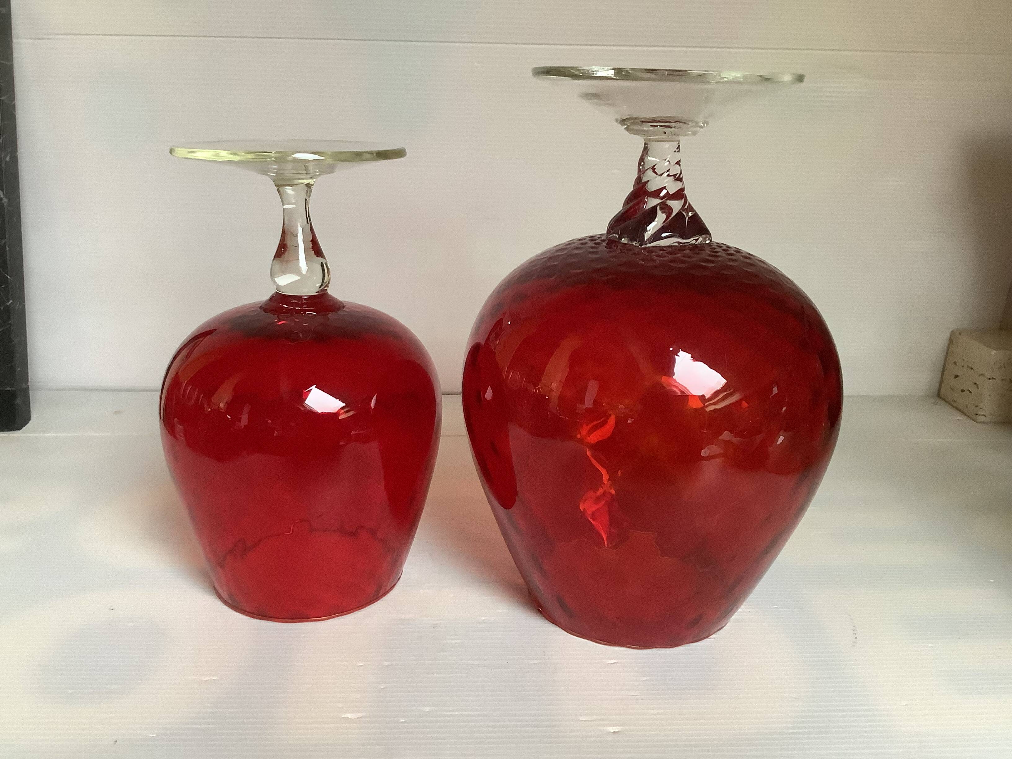 Paire de vases verres rouges Empoli Italy
