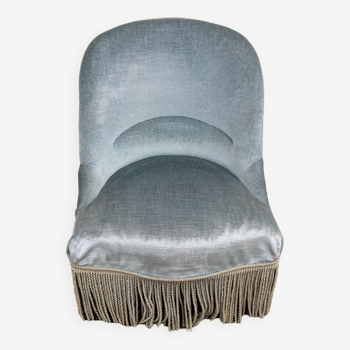 Fauteuil crapaud en velours bleu ciel