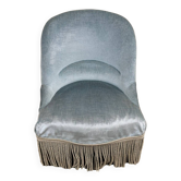 Fauteuil crapaud en velours bleu ciel