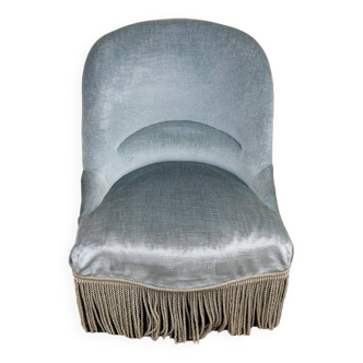 Fauteuil crapaud en velours bleu ciel