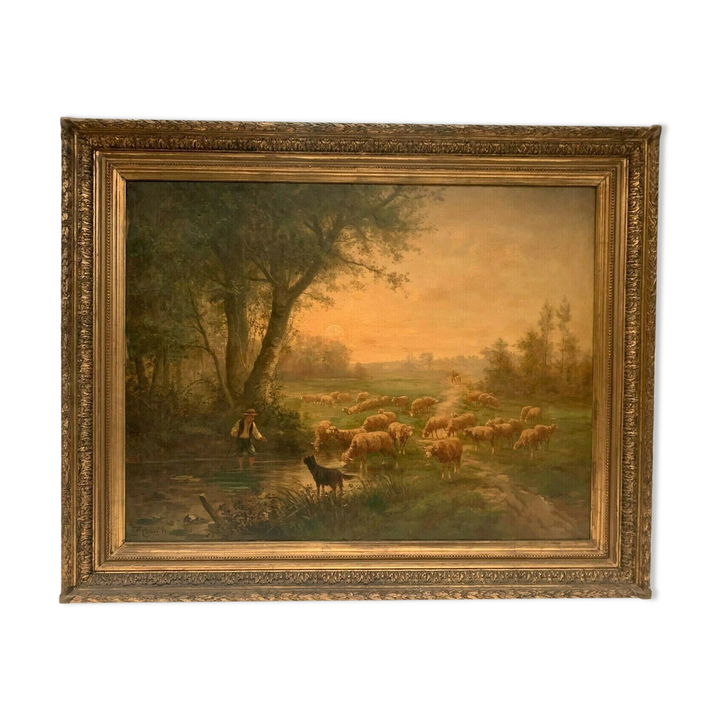 Berger et son troupeau Huile sur toile début XIXème 