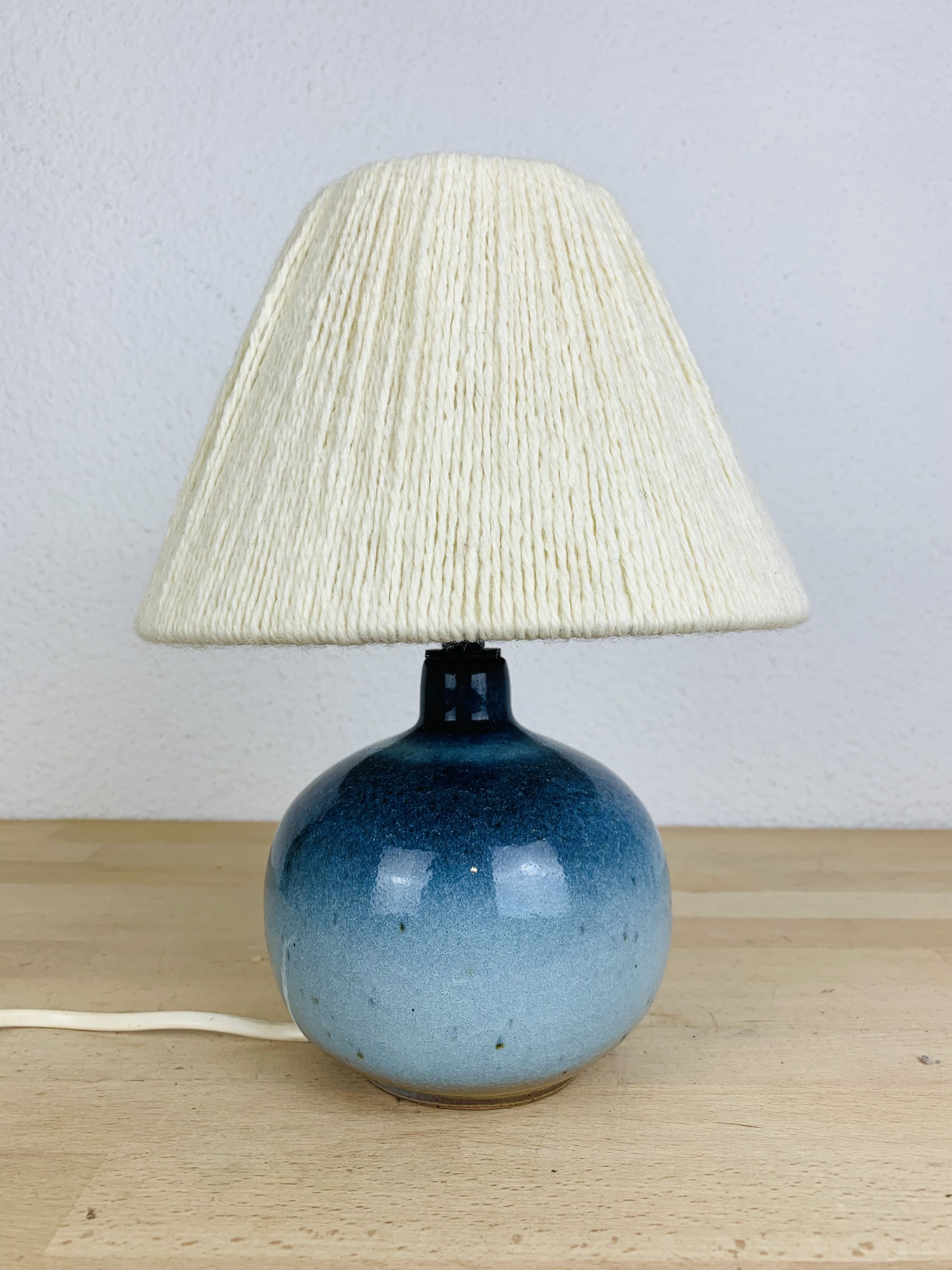 Blue ceramic ball lamp by Willy Dougoud