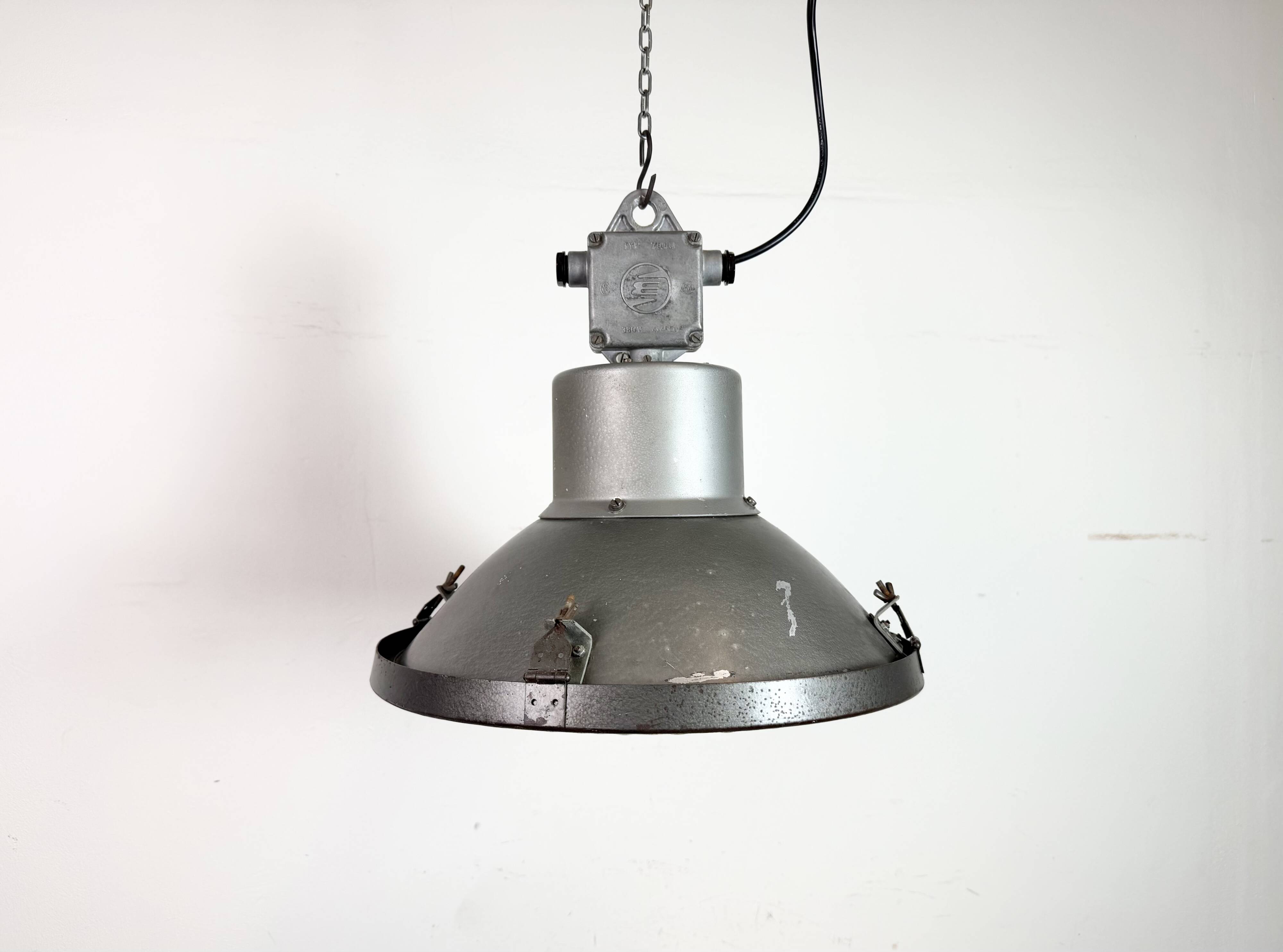 Industrial Grey Hammer Paint Pendant Lamp from Elektrosvit, 1960s
