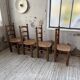 Set of 4 oak and straw chairs Dudouyt 1940