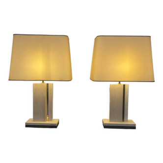 Pair of travertine and brass lamps