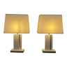 Pair of travertine and brass lamps