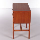 Vintage teak chest of drawers with leather handles by fröseke nybrofabrik, 1970s