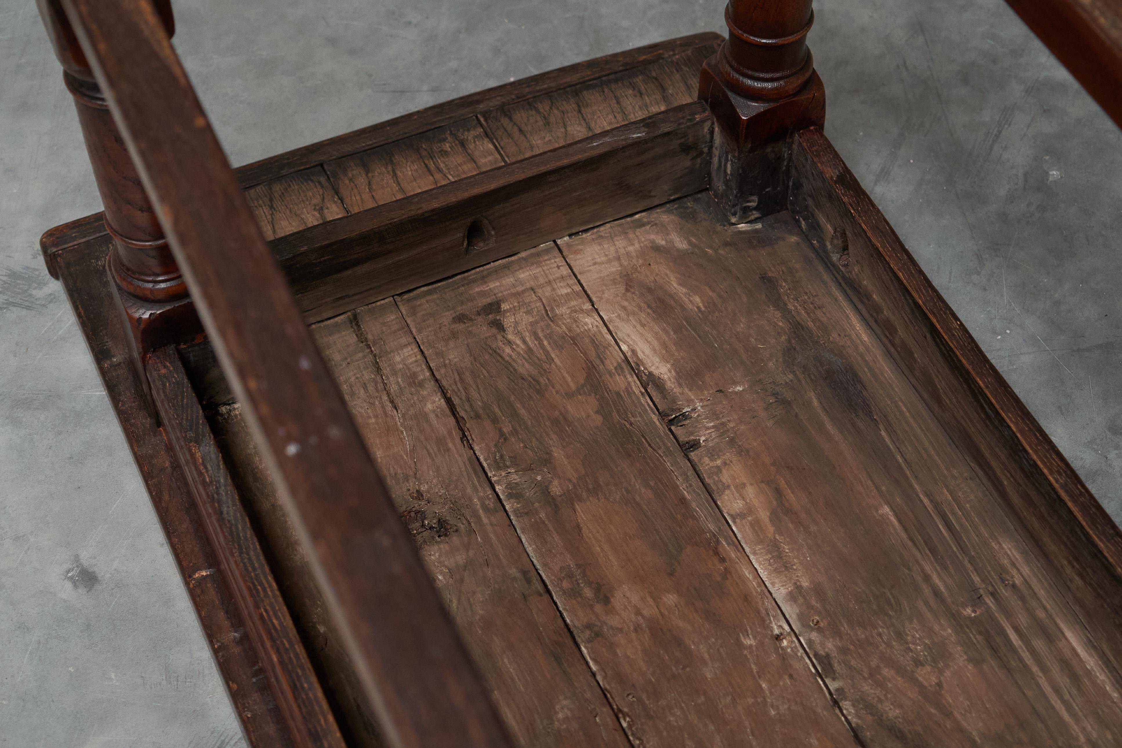 Antique solid oak coffee table in refectory style, 19th century.