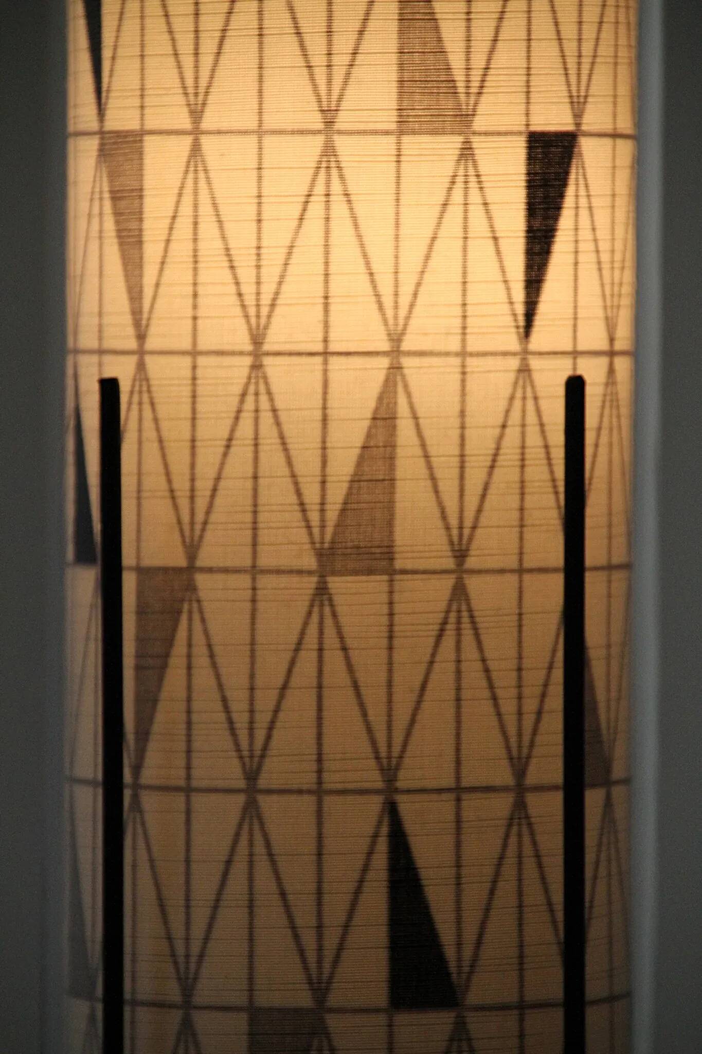 Floor Lamp with Sven Markelius “Pythagoras” Fabric Shade — Nordiska Kompaniet (attr.), Sweden, circa 1955–1960