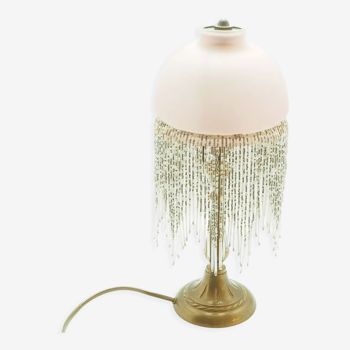 Lamp opaline pink lampshade with glass bead tassels