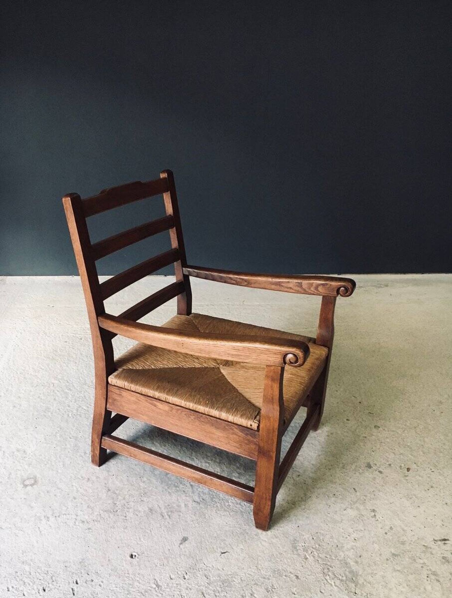 Rustic Oak & Rush Armchair, France, 1930s