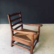 Rustic Oak & Rush Armchair, France, 1930s