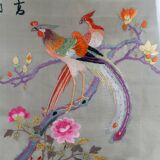 Antique embroidery under glass, Pair of Birds, Silk, China, Early 20th century
