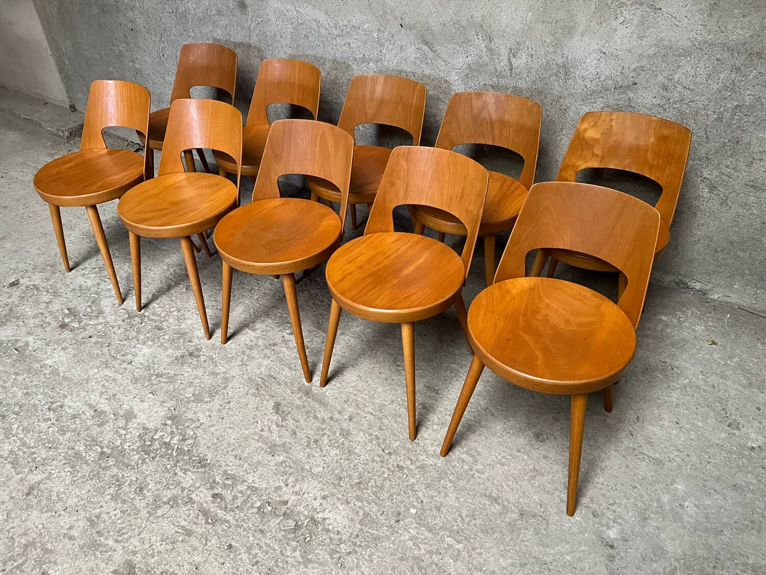 Series of 10 Baumann Mondor model chairs, bistro 1960