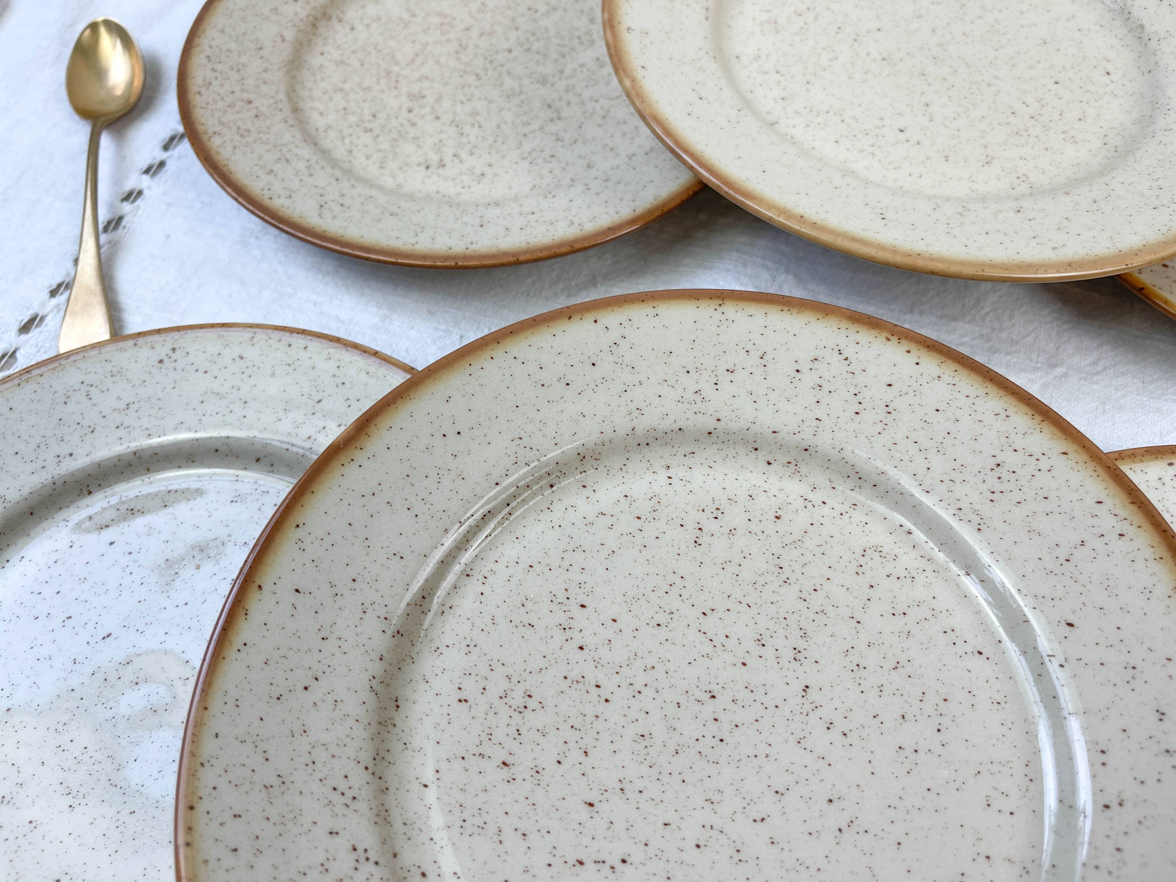 8 Small plates in speckled stoneware Tulowice mid century 20th