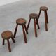 Tabouret tripode brutaliste français en chêne massif et métal, années 1850